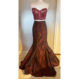 Jovani Evening Skirt Set Wine/Beige